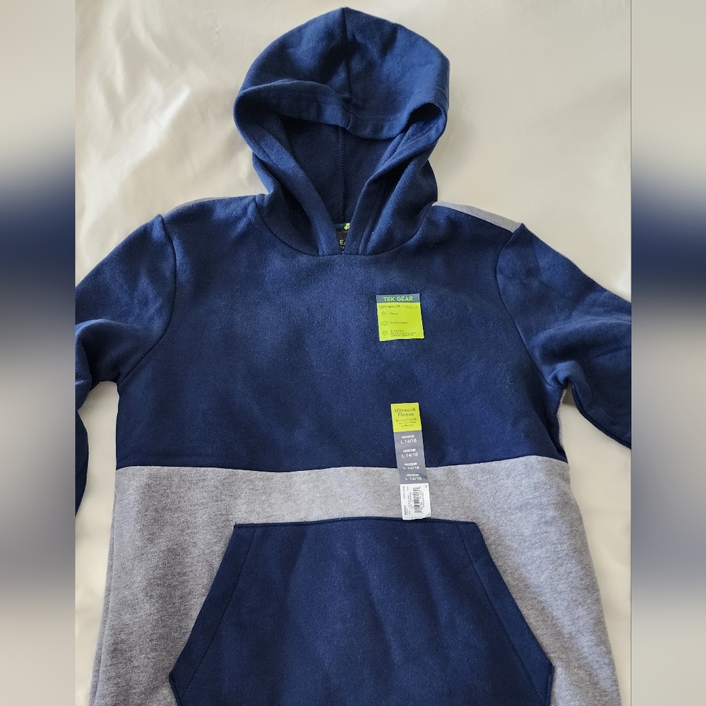 3 for $30 Tek Gear Big Boys Ultra Soft Pullover Hoodie-Blue/Gray (L 14/16) NWT
